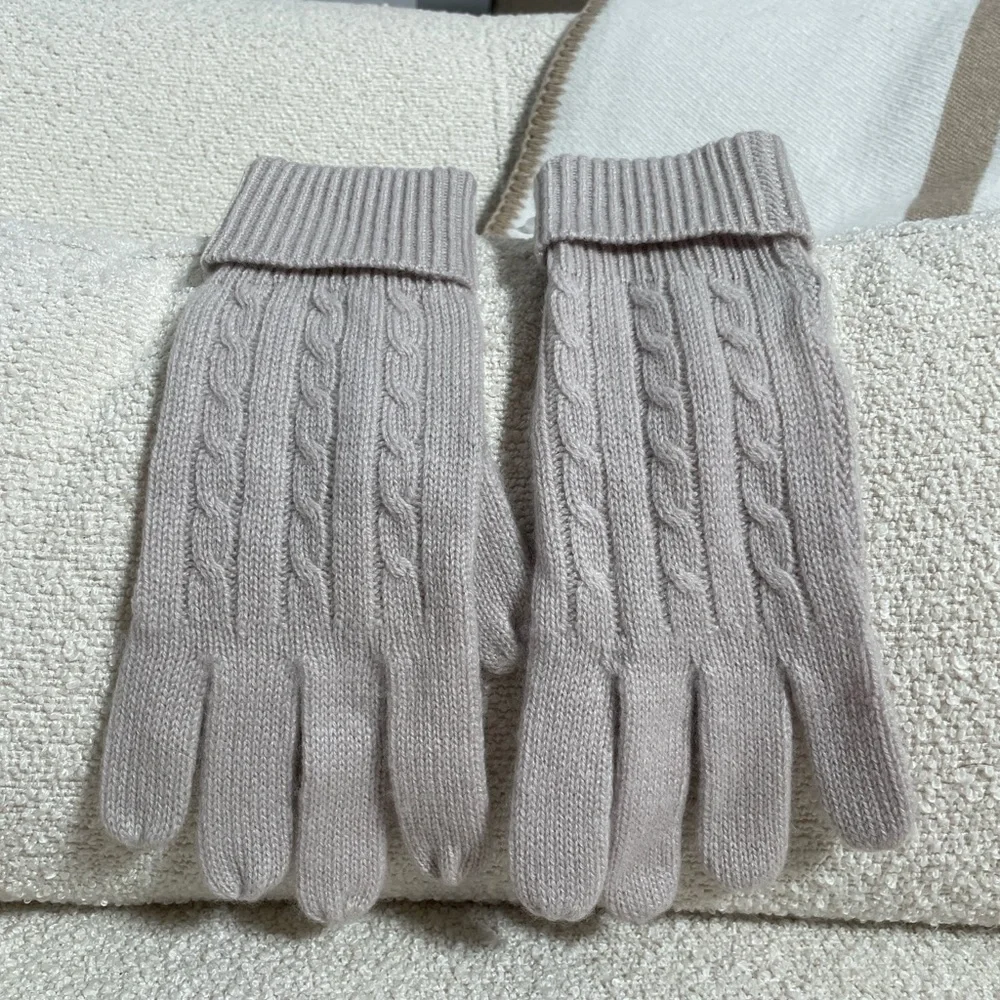 Fishers‎ Finery 100% Pure Cashmere Gloves - Cable Knit Color Stone Gray